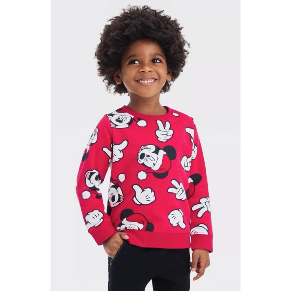 DISNEY • Red/White Mickey Mouse Christmas Holiday Crewneck Sweatshirt, 18M